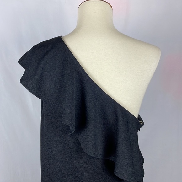 Xhilaration One Shoulder Black Side Zip Ruffle Dress - Size Large - Picture 6 of 12